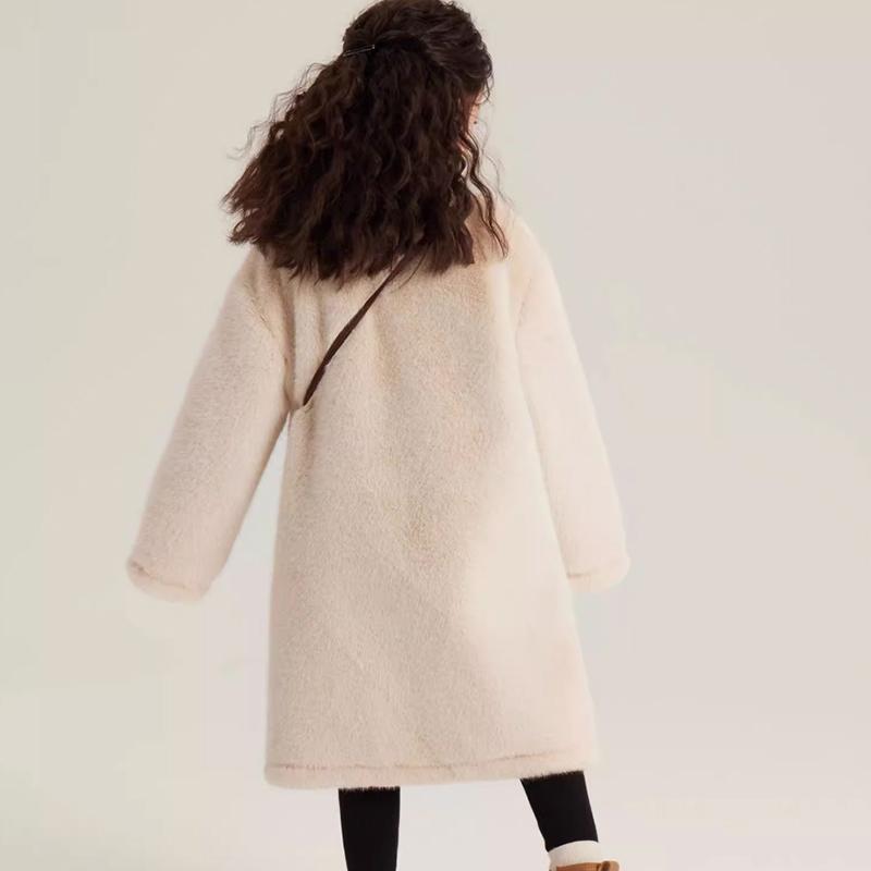 Teenagers Winter Girls Plush Jacket Solid Color Keep Warm Princess Fur Coat Christmas Gifts Kids Clothes