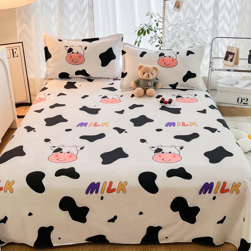 Niedliches Milchkuh Spannbettlaken Einzelbett King Cartoon Bauernhoftier Bettlaken Set für Mädchen Teenagerzimmer Dekor Kawaii Bettbezug mit 2 Kissenbezügen
