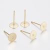 304 Stainless Steel Stud Earring Findings, Flat Round, Real 24k Gold Plated, 10x0.3mm, Pin: 12x0.7mm