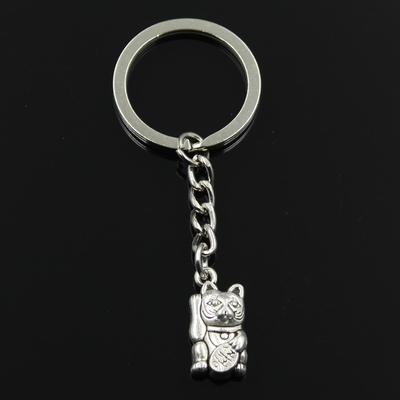 Mode 30mm Schlüsselanhänger Metall Schlüsselanhänger Schlüsselanhänger Schmuck Antik Bronze Silber Farbe plattiert Lucky Cat 23x11mm Anhänger