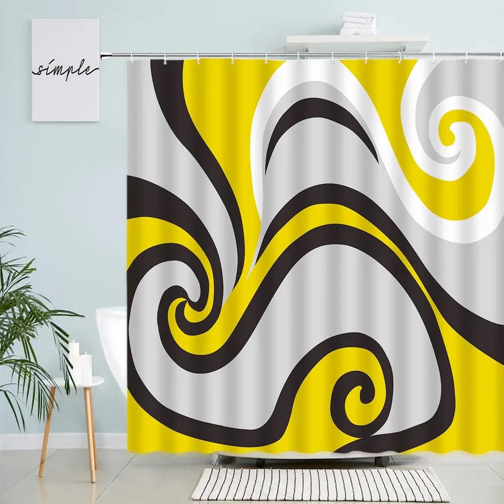 Creative Geometric Shower Curtains Grey Black Red Abstract Art Print Bath Curtain Set Polyester Fabric Bathroom Decor with Hooks