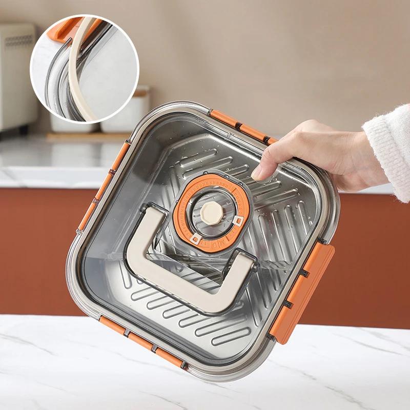 Stainless Steel Food Storage Box Thickened Square Plate Portable Side Dish Container Freshing Lunch Box with Carrying Handle