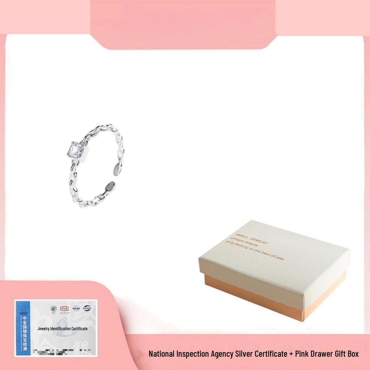 

Adjustable 999 Pure Silver Sugar Cube Ring for Women, Luxury Design, Perfect 520 Gift for Girlfriend or Bestie, with Square Diamond. S999 Pure Silver Square Zircon Ring