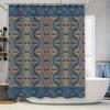 Blue Floral Pattern Shower Curtain with Metal Hook for Bathroom Decoration