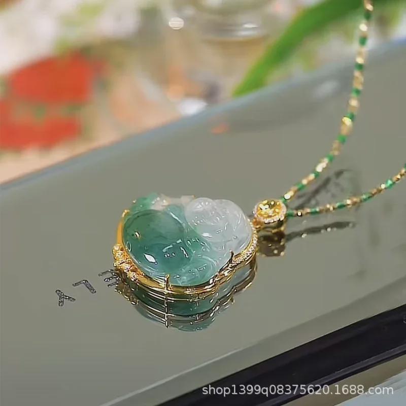High-End Jade Imitation Laughing Buddha Pendant Necklace for Women