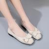 New Women's Shoes Shallow Mouth Leather Single Shoes Square Head Set Feet Grandma Shoes Bow Korean Casual Mother Shoes