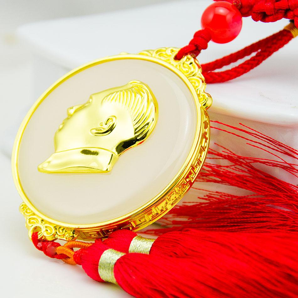 Chairman Mao s car pendant interior decoration Mao Zedong gold inlaid jade car rearview mirror decoration
