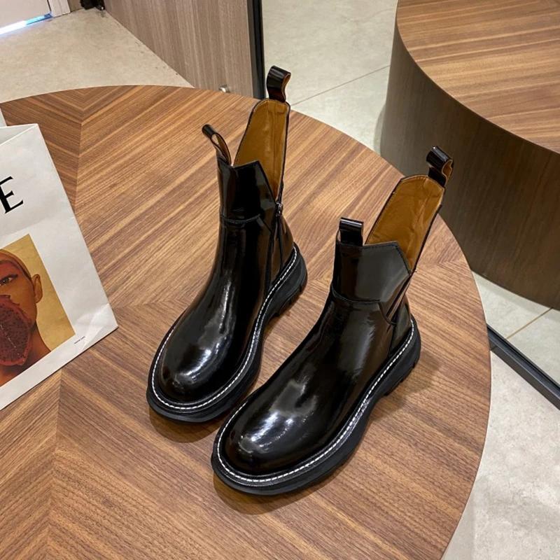 Fashion New Women Shoes Round Toe Platform Boots Genuine Leather Ankle Boots for Women Cool Motorcycle Boots Tooling Style Girls Boot