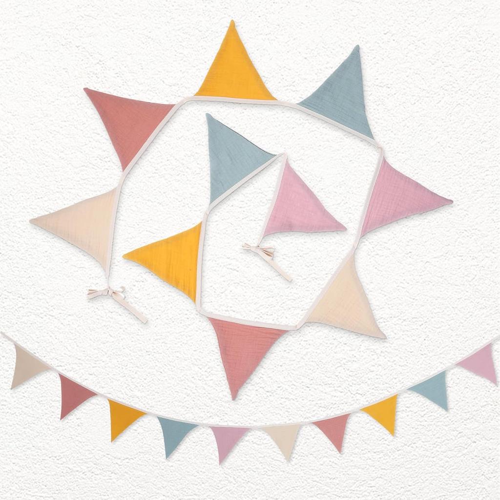 Pennant Banners Triangles Bunting Flag Fabric Garland Organic Cottons Bunting for Nursery Decor Birthday Boho Wedding Shower Party Event