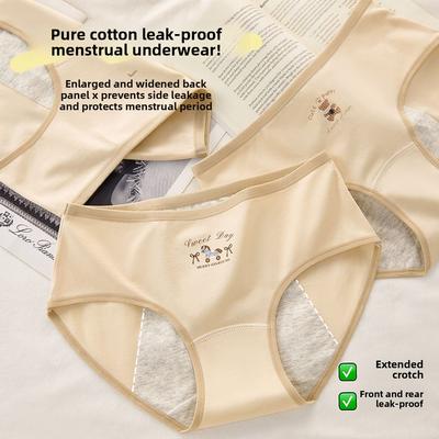 Girls New Menstrual Period Pure Cotton 10A Antibacterial Crotch Waist Breathable Briefs