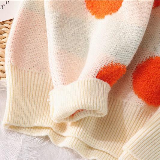 2025 Autumn Winter Sweaters Pullover Cherry Pattern Long Sleeve Sweater Women Turtleneck Knitted Jumpers Sweater Mujer