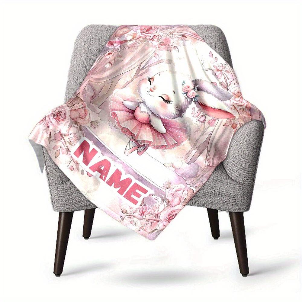 Cute Bunny With Pink Roses Home Blankets Comfortable Soft Lightweight Multiseasonal Blanket For Picnics Sofas Offices Beds Living Rooms Perfect Gift