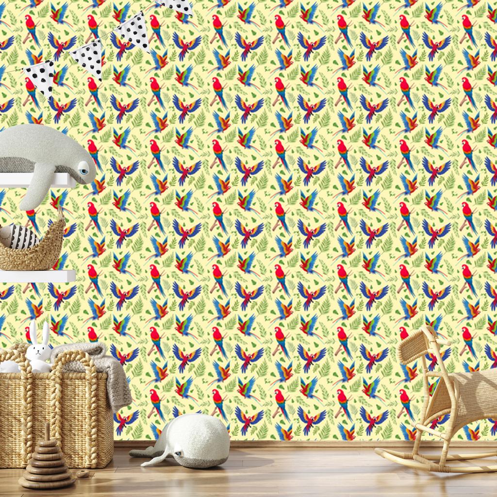 Cream and beige Parrots wallpaper for living room and bedroom 50x1000