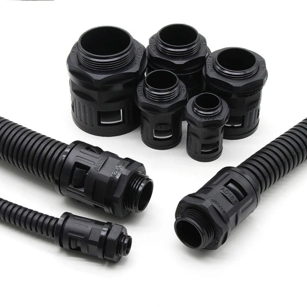 AD15.8 Plastic Corrugated Pipe Joint Black Multisize Plastic Tube Connector Nylon Joint PP Corrugated Pipe