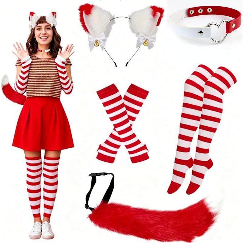 Cat Ear Headband With Tail Set Cosplay Costume Accessories Anime Kawaii Girl Party Outfit