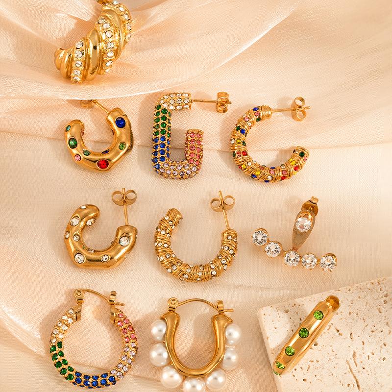 Retro Inlaid Zircon Stainless Steel Earrings Creative Temperament Light Luxury High Sense Women's Stud Earrings