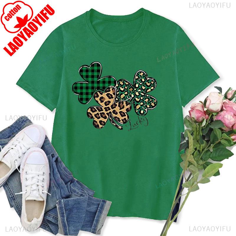 Womens Tshirt St Patricks Day Graphic Tops Funny Short Sleeve Shamrock Shirts Cute St Pattys Printed Tee Unisex Cotton Camisetas
