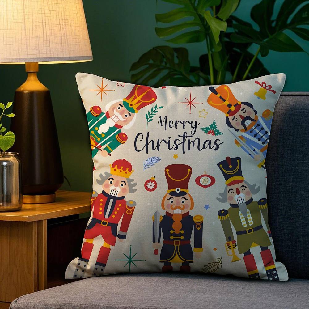 Nutcracker Soldier Christmas Pillow Case Plush Fabric Soft Double Sided Print Home Sofa High Quality Cushion Cover Throw