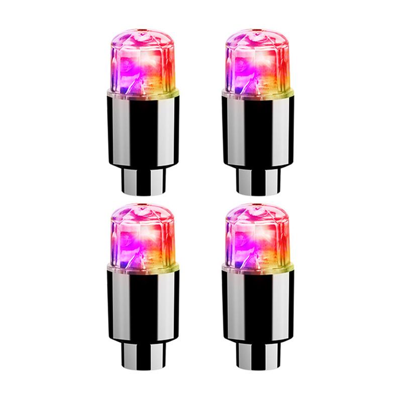 4Pcs Colorful LED Wheel Lights Car Tire Valve Caps Neon Light Bulb Universal Car Motorcycle Bicycle Valve Cover Auto Exterior