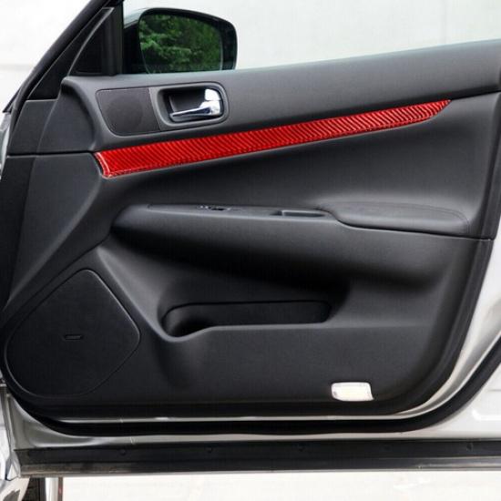Red Carbon Fiber Front Door Panel Cover Trim Fit For Infiniti G37 Sedan 2010-13