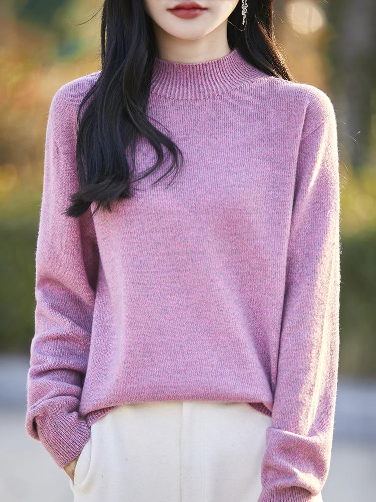 Temperament Velvet Heather Yarn Sweater - Women's Soft, Skin-Friendly Thick Knit Half-High Collar for Autumn