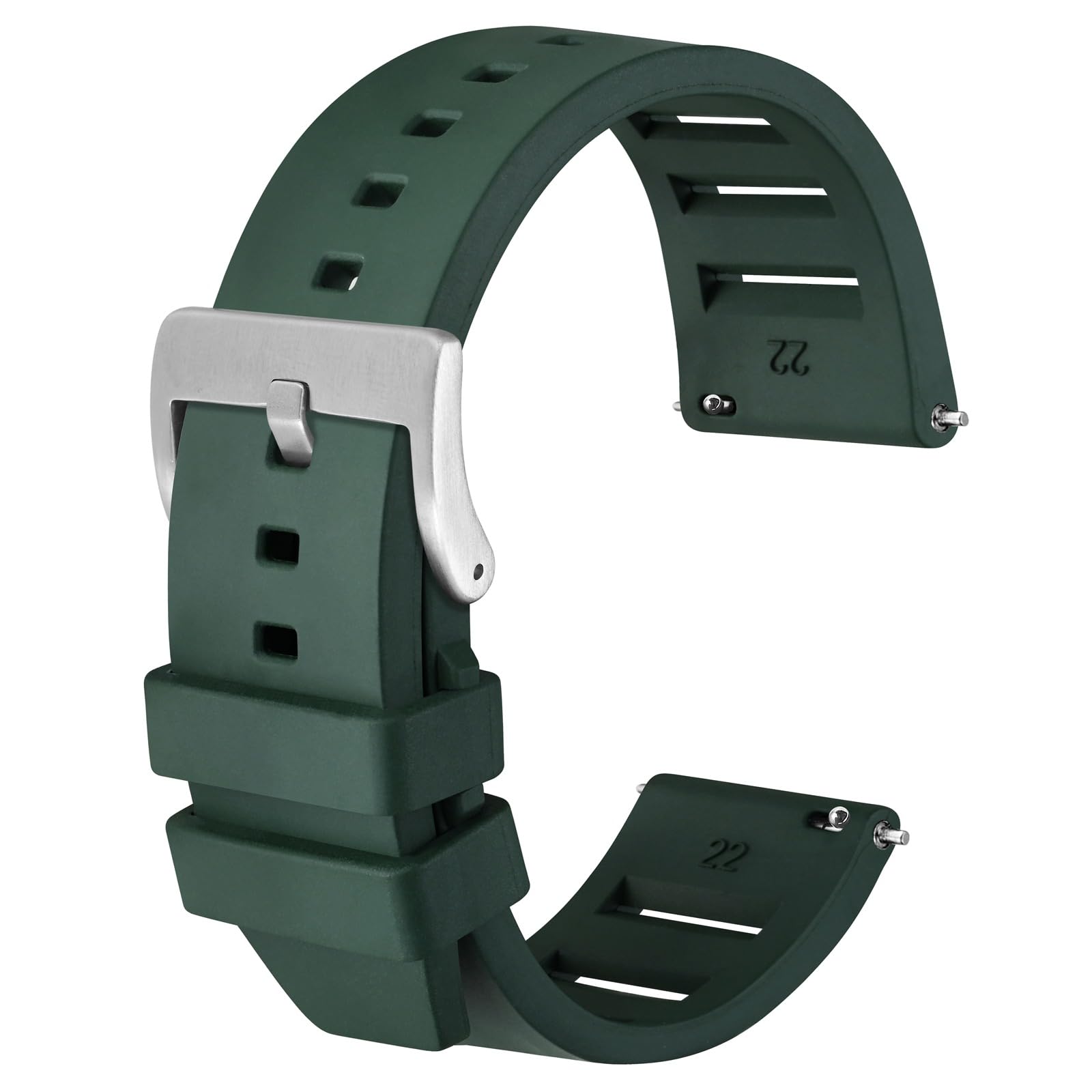 

[Anbeer] 20mm Watch Band Quick Release Fluororubber Watch Strap FKM Rubber Replacement Band, Suitable for Smartwatches, Green Silver Buckle