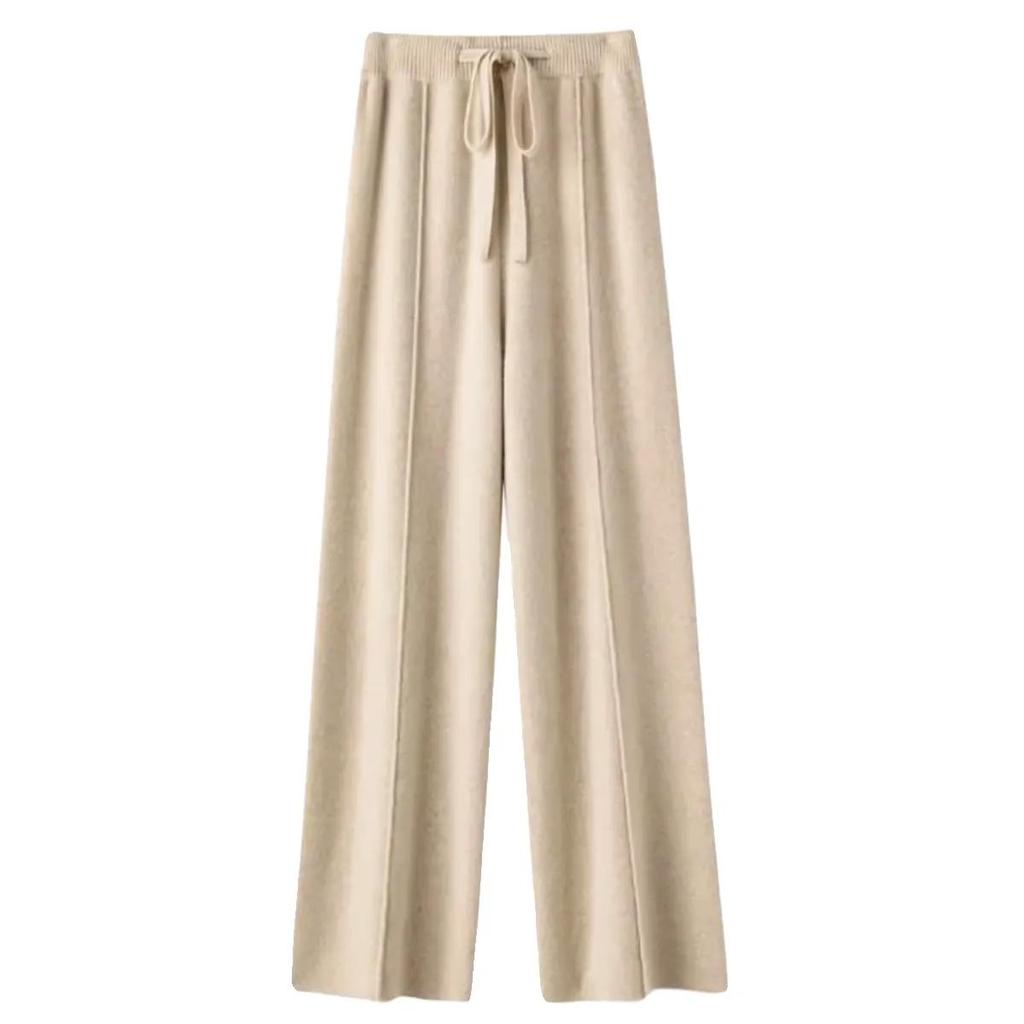 Pantalones holgados de lana con cintura alta y sensación de caída para mujer de otoño e invierno, pantalones casuales de pierna ancha para mujer, pantalones de lana de punto para pasar el rato
