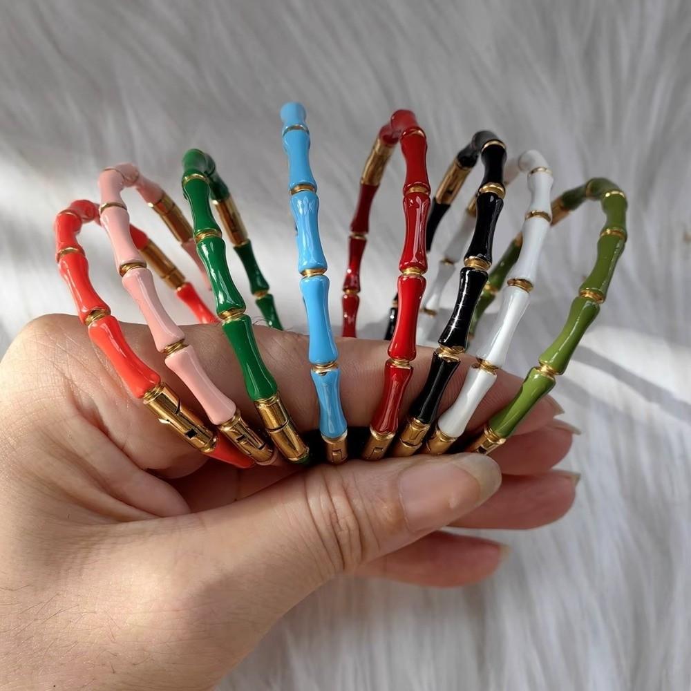 Gold Enamel Resin Bracelet Colorful Stainless Steel Bangle Bamboo Joint Bangle Fashion