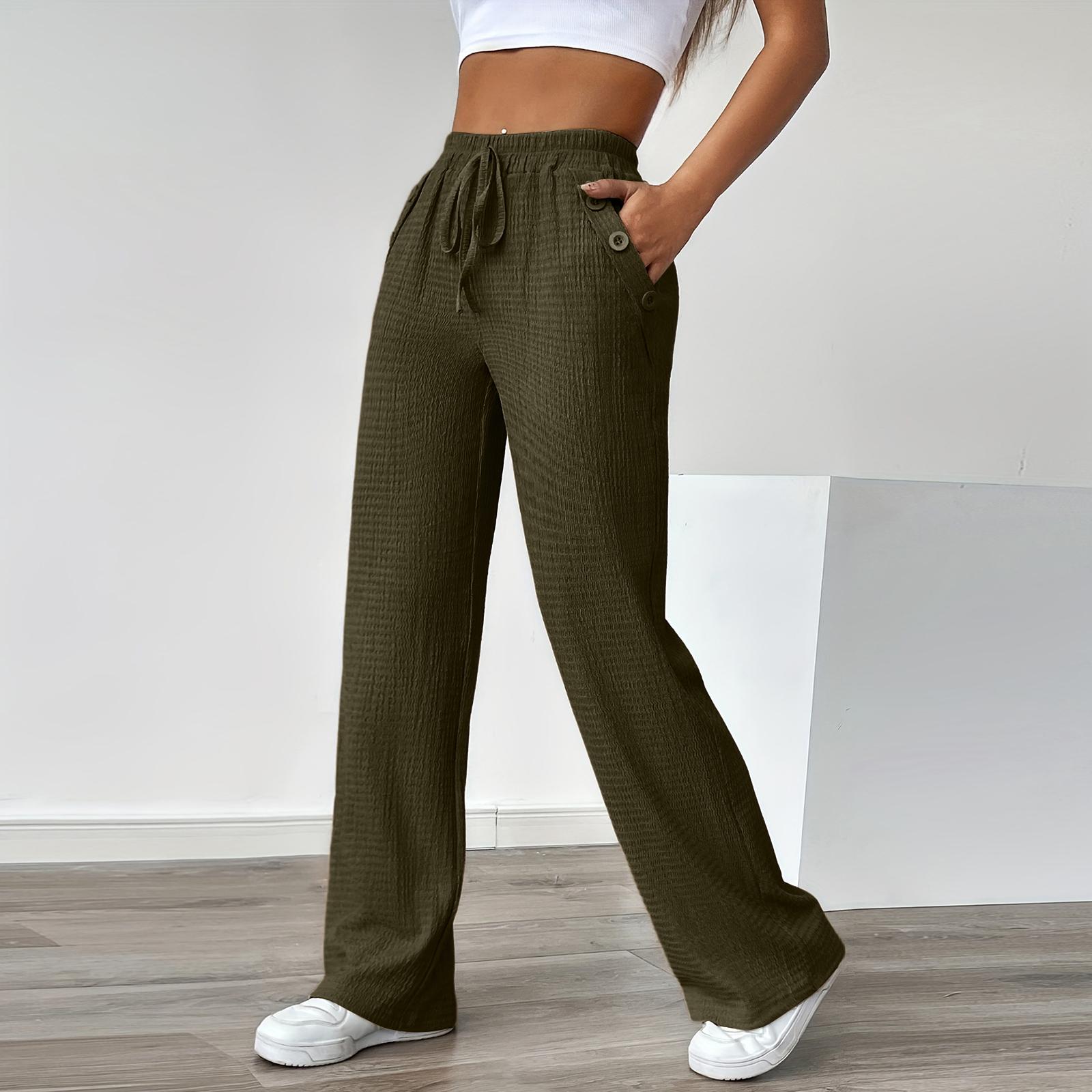 Женские однотонные брюки прямого кроя, повседневные брюки широкого кроя XL коричневый