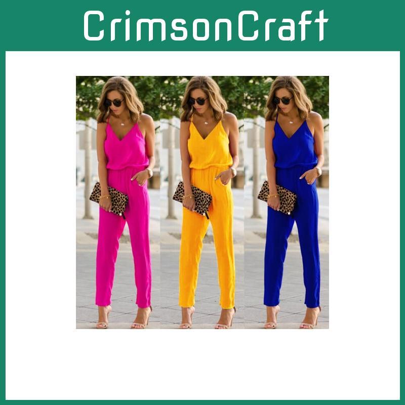 Eleganter Damen-Jumpsuit mit Spaghettiträgern, weitem Bein und V-Ausschnitt