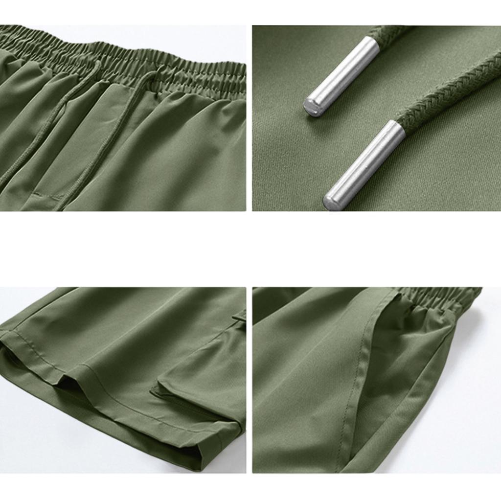 Men's Casual Loose Fit Multi Pocket Cargo Shorts Elastic Waistband Drawstring Adjustable Length Summer Outdoor Shorts