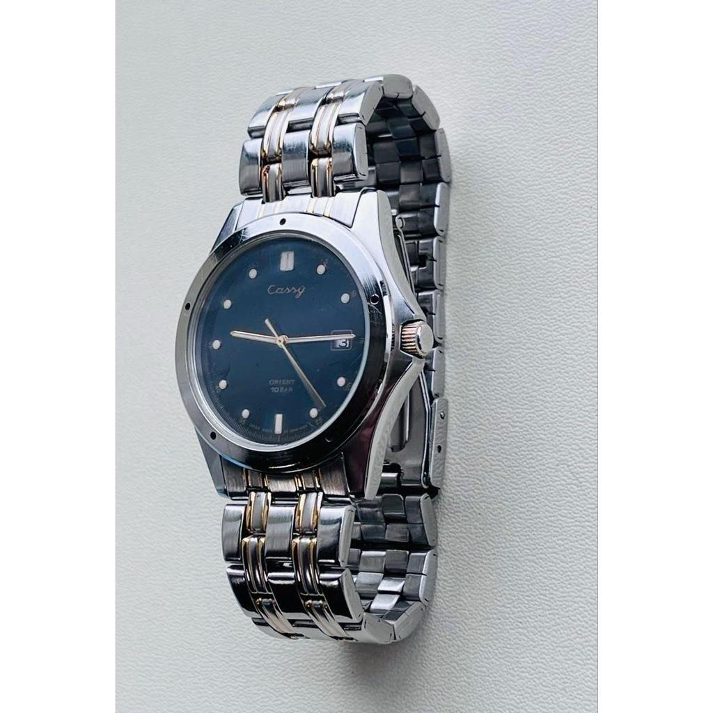 Used [VINTAGE] ORIENT Cassy Date Quartz Men's Watch Silver [Working/Battery Replaced]