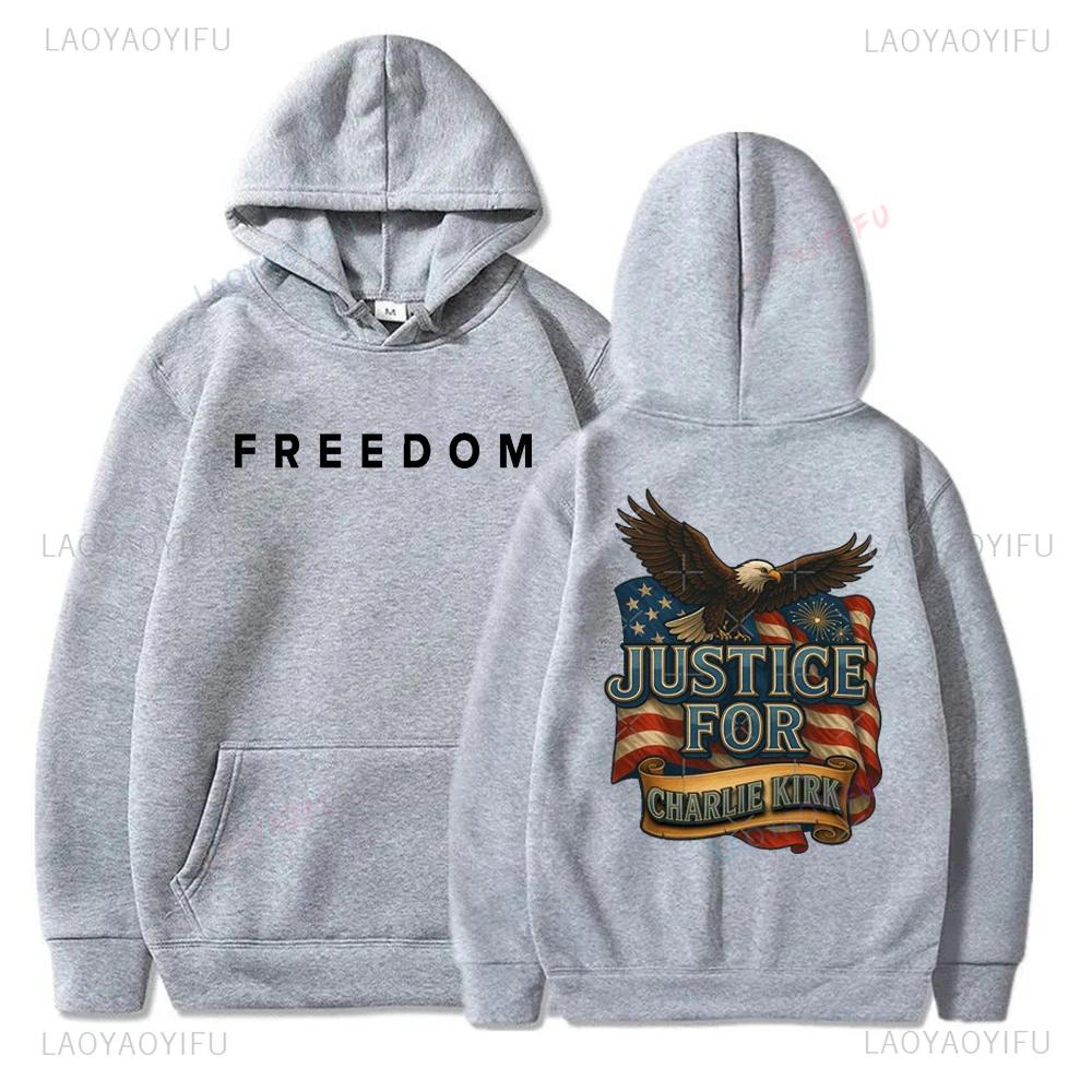 Street High Quality Charlie Kirk Liberty Print Hoodie Unisex Autumn and Winter Casual Long Sleeve Warm Pullover Men's Sweatshirt