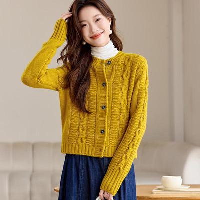 Srcr Damen 430g Dicke 100% Wolle Zopfmuster Strickjacke