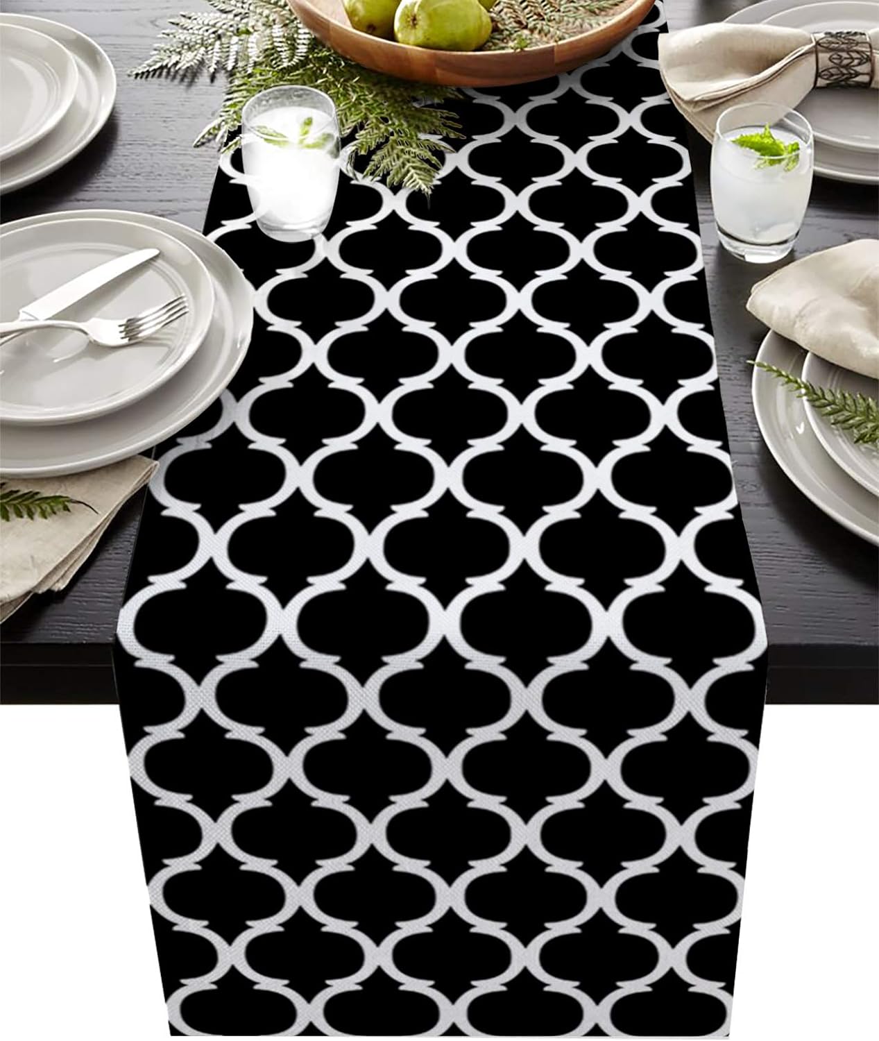 

Black Morocco Linen Table Runners Farmhouse Geometric Dresser Scarf Table Decor Holiday Wedding Party Dining Table Decoration 150x33cm 59x13inch