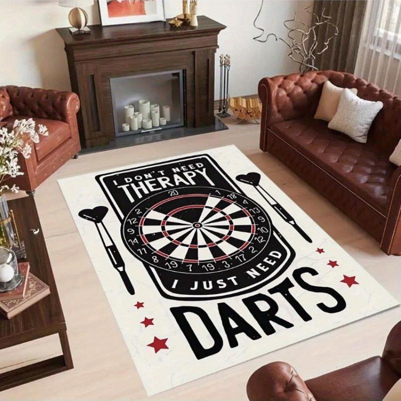Vintage Teppich mit Dart-Thema und dem Slogan „I Just Need Darts“, Rutschfeste Matte für Wohnzimmer, Spielzimmer, Kneipe, Lustiger Sport-Dekor-Teppich