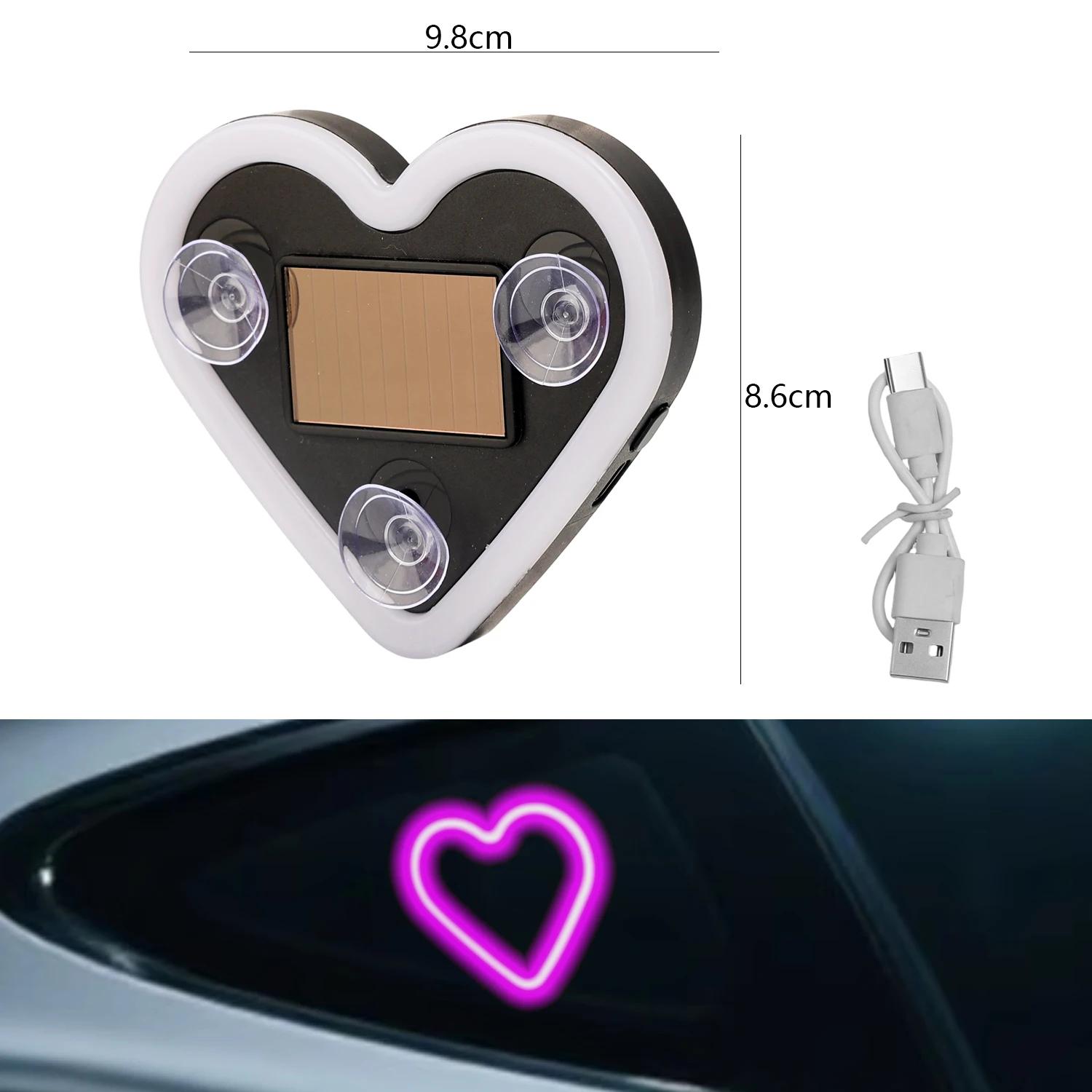 

Неоновая лента в форме сердца с креплением на присосках, работающая от солнечной энергии, светящаяся неоновая лампа в форме сердца, аксессуары для освещения автомобиля фиолетовый