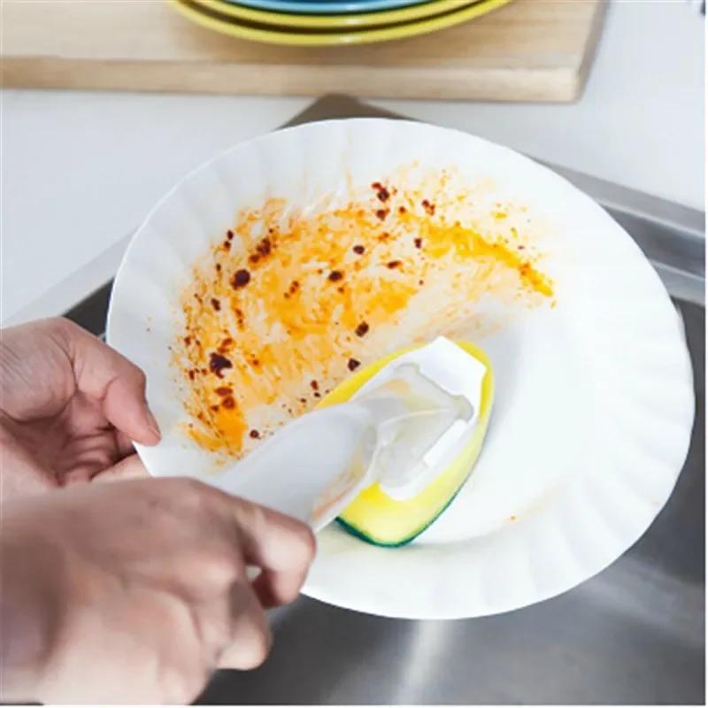 Nano Sponge Dish Washing Tool Soap Dispenser Handle Refillable Bowls Pans Cups Cleaning Sponge Brush for Kitchen Clean Tools