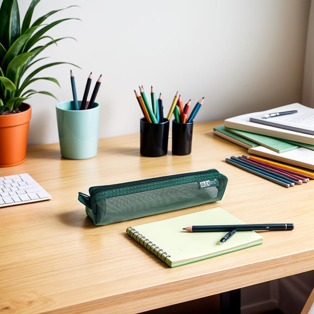 Student Mesh Transparent Pencil Case Simple Solid Color Unisex Stationery Office School Supplies With Protable Zipper