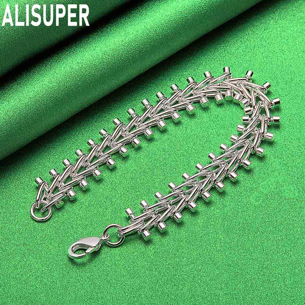 925 Sterling Silver Dumbbell-Shaped Side Chain Fashion Bracelet Gift Jewelry