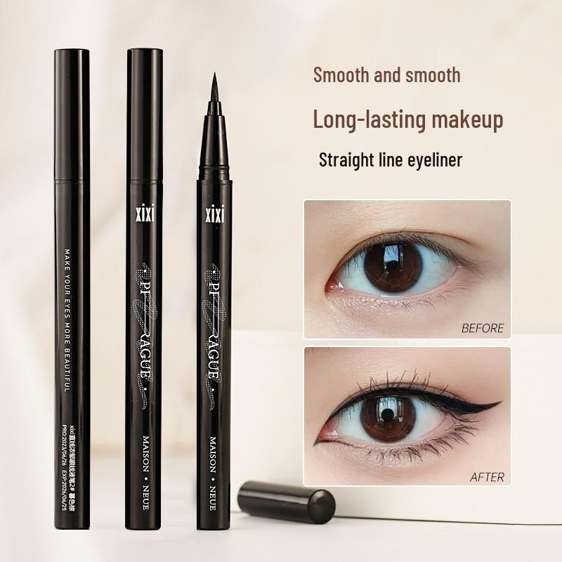 xixi Straight Thick Eyeliner Pen - Non-smudging, Sponge Tip, Cool Black for Students