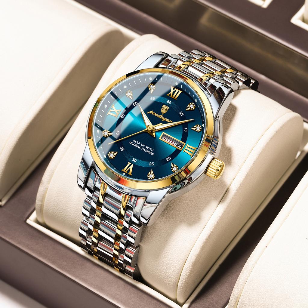 POEDAGAR Luxury Watch for Man Business Elegant Men Watch Date Week Waterproof Luminous Quartz Men's Watches Stainless Steel