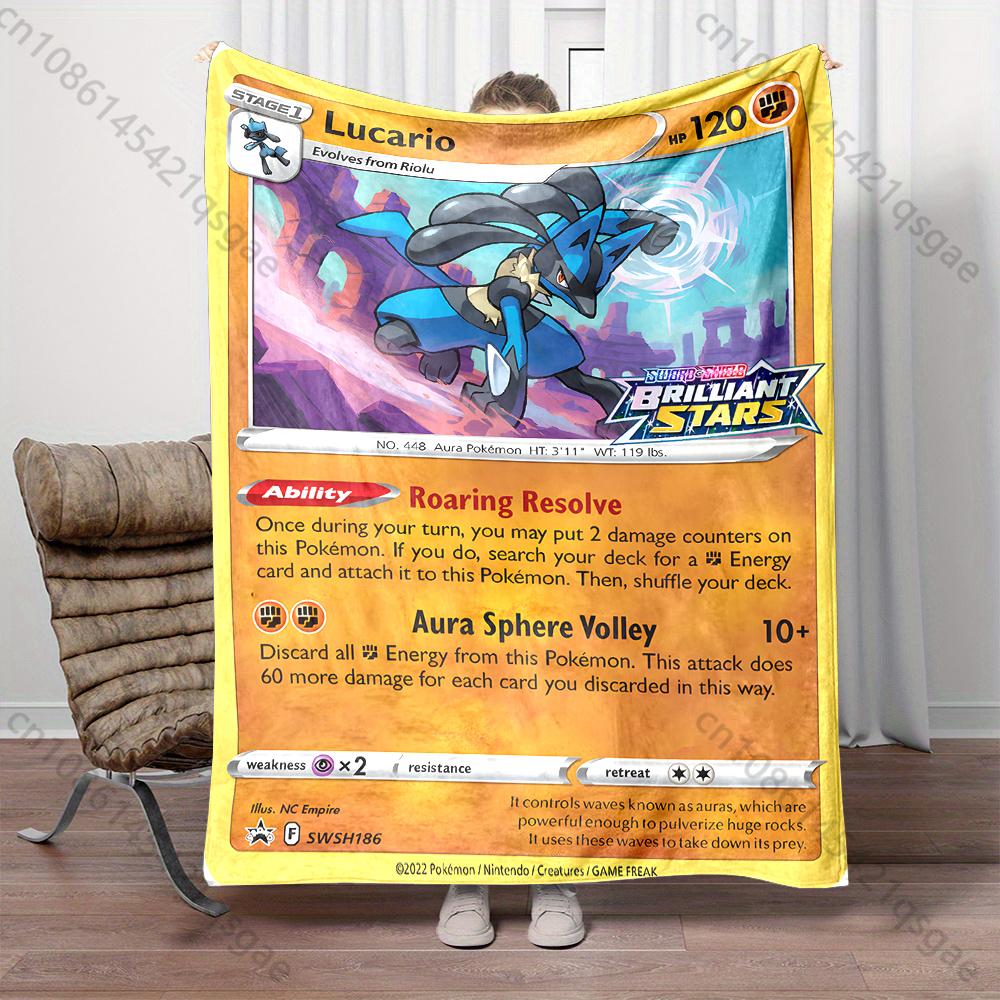 1PC Pokémon Lucario Card Pattern Blanket Warm Soft Fluffy Kids Adult Sofa Bed Throw Blanket Suitable Travel Camping for Gifts