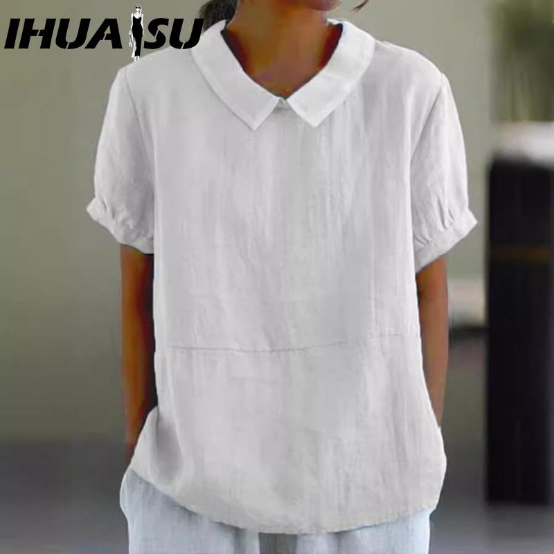 

IHUASU Жіночі модні повсякденні одноколірні блузки та сорочки з коротким рукавом і вирізом із коротким рукавом S білий