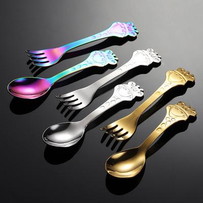 304 Stainless Steel Children's Cartoon Deer Colorful Titanium Plated Small Fork Spoon Mother and Baby Gifts Tableware Baby