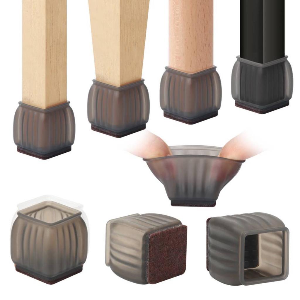 16PCS Chair Leg Cover with Felt Pads Furniture Feet Caps TPE Round Square Anti Slip Table Leg Mat Floor Protectors Socks