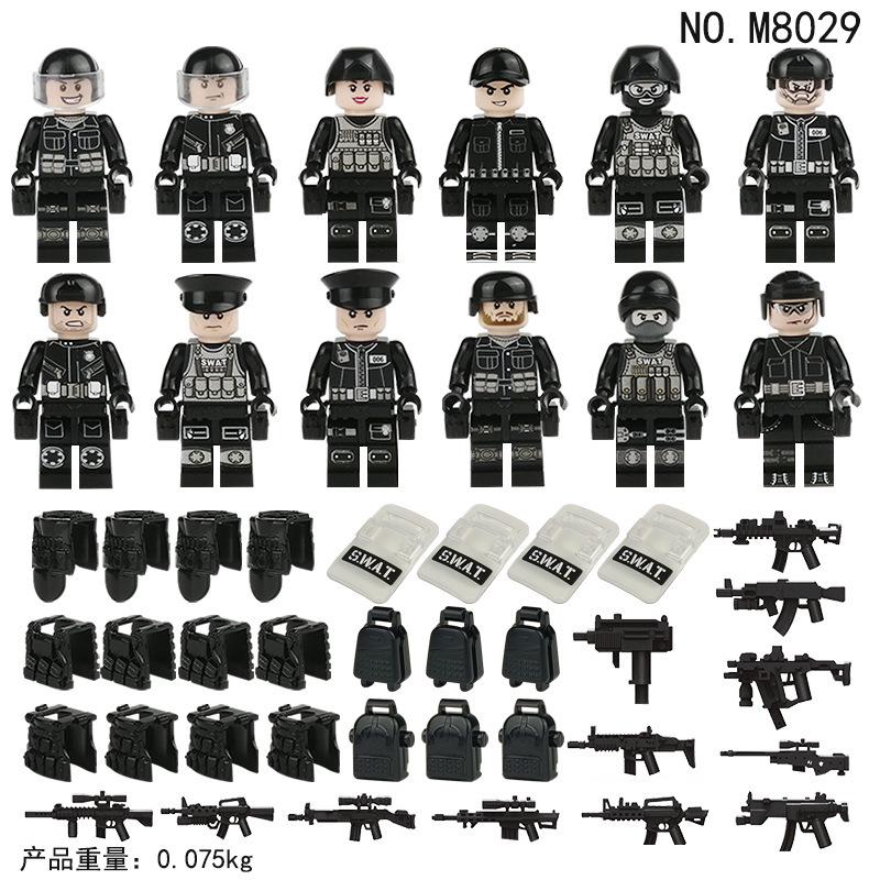 Black Swat 8029B Doll Figure Small Pellet Weapon Backpack Shield Mask Accessories Height approximately 4.5cm