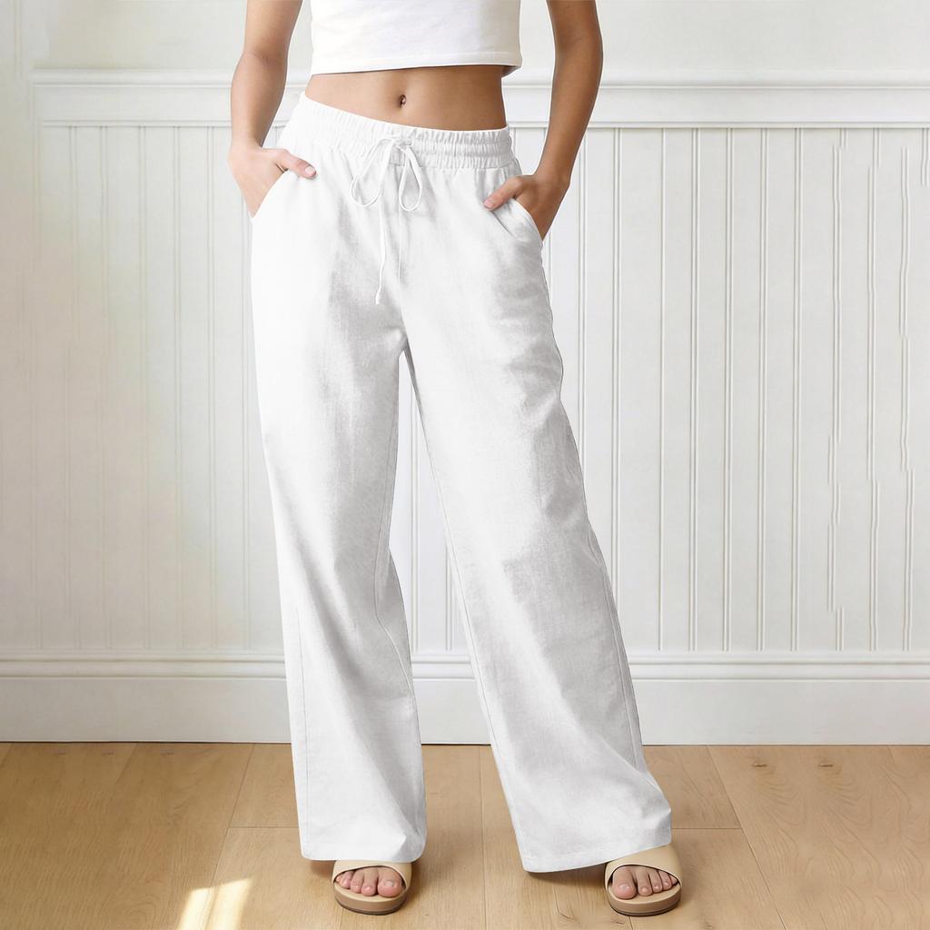 Pantaloni Larghi da Donna a Vestibilità Larga, Pantaloni Casual a Vestibilità Larga, Vita Alta Elastica, Pantaloni Lunghi con Tasche