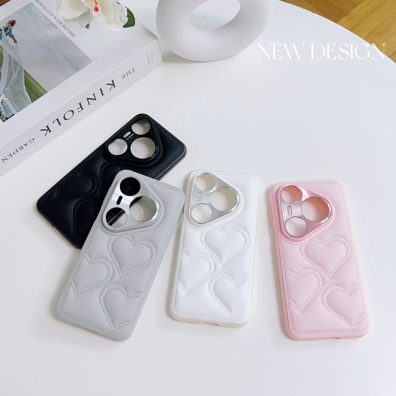 Kawaii Simple Love Heart Pattern Leather Case For Huawei Pura 80 70 Pro Plus Ultra Full Camera Lens Protection Back Cover