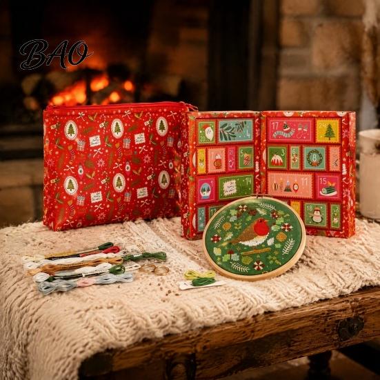 DIY Handarbeit Geschenk für Erwachsene Weihnachten Kreuzstich Adventskalender, 24 Tage Countdown Kalender Stickerei Set, Handgefertigte Projektbox Hand